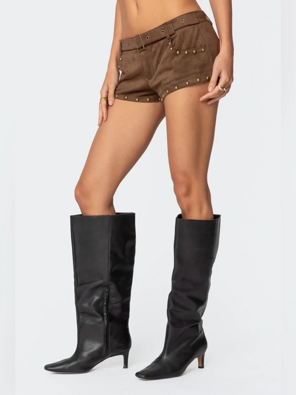 Edikted Studded Faux Suede Micro Shorts